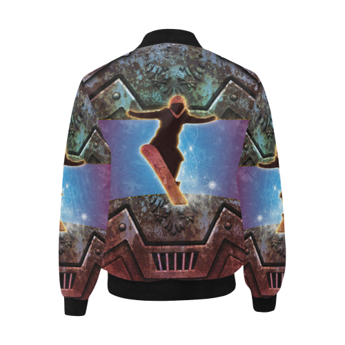 Snowboarding on steampunk background All Over Print Quilted Bomber Jacket for Men (Model H33)