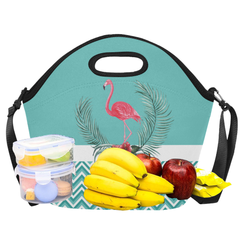 Retro Flamingo Chevron Neoprene Lunch Bag/Large (Model 1669)