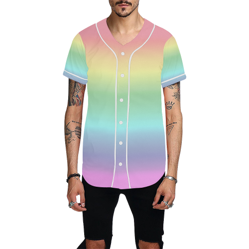 Pastel Rainbow All Over Print Baseball Jersey for Men (Model T50)