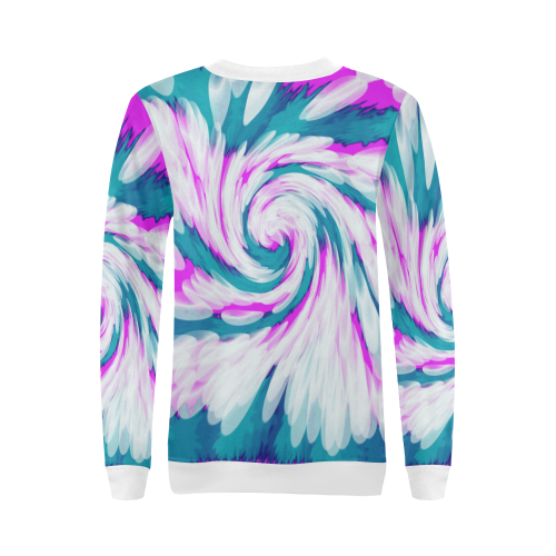 Turquoise Pink Tie Dye Swirl Abstract All Over Print Crewneck Sweatshirt for Women (Model H18)