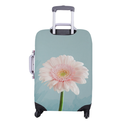 Gerbera Daisy - Pink Flower on Watercolor Blue Luggage Cover/Medium 22"-25"