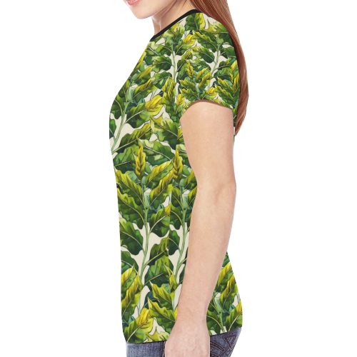 Yellow Green Wide Tropical Leaf pattern 6 New All Over Print T-shirt for Women (Model T45)