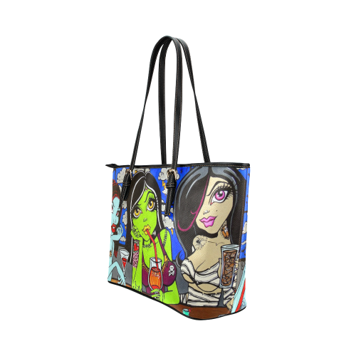 Ghouls Night Out by Skinderella Leather Tote Bag/Small (Model 1651)