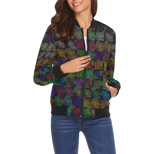 Ripped SpaceTime Stripes Collection All Over Print Bomber Jacket for Women (Model H19)