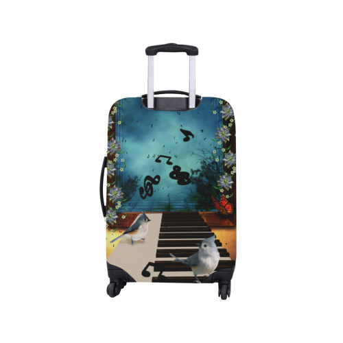 Music, birds on a piano Luggage Cover/Small 18"-21"