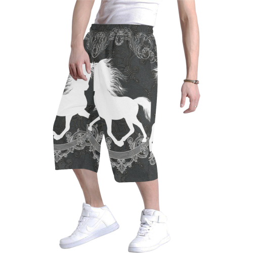 Horse, black and white Men's All Over Print Baggy Shorts (Model L37)