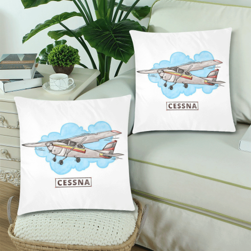 Cessna Custom Zippered Pillow Cases 18"x 18" (Twin Sides) (Set of 2)
