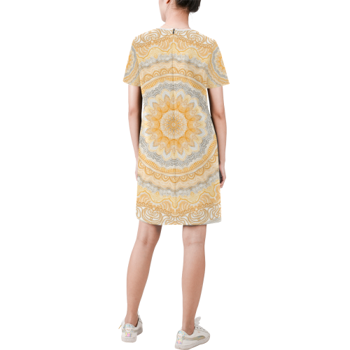 mandala neon 16 Short-Sleeve Round Neck A-Line Dress (Model D47)