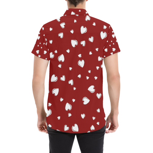 White Hearts Floating on Red Men's All Over Print Short Sleeve Shirt (Model T53)