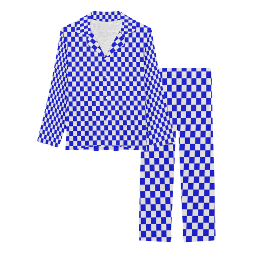 Bright Blue Gingham Women's Long Pajama Set