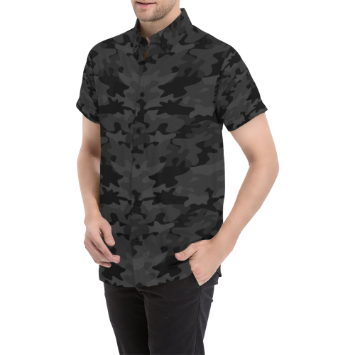Black Camouflage Men's All Over Print Short Sleeve Shirt (Model T53)