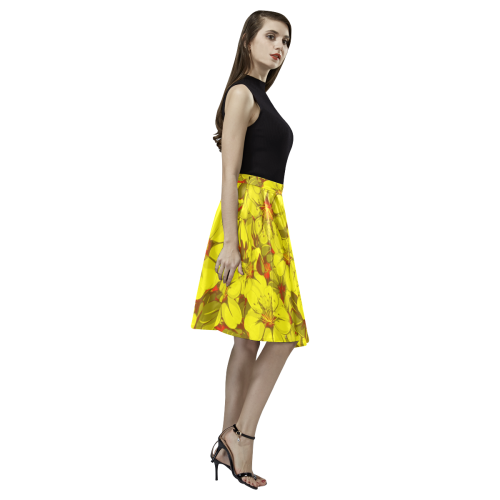 Yellow flower pattern Melete Pleated Midi Skirt (Model D15)