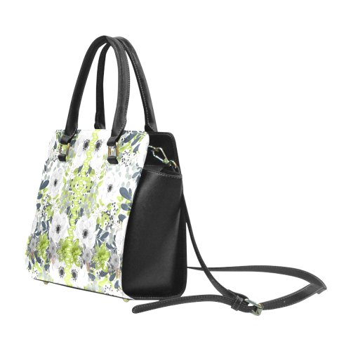 Floral Green Rivet Shoulder Handbag (Model 1645)