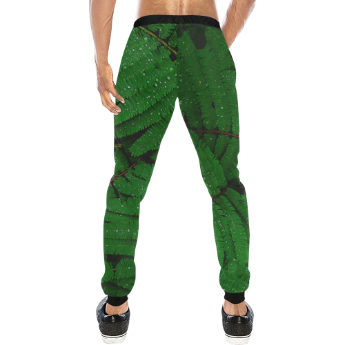 Forest Green Plants with Dew Photo Men's All Over Print Sweatpants (Model L11)