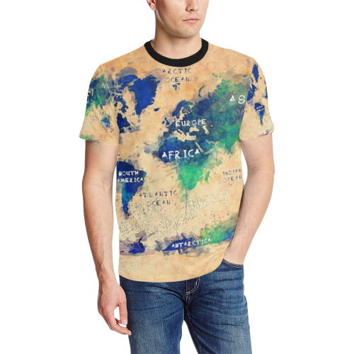 world map #map #worldmap Men's All Over Print T-Shirt (Solid Color Neck) (Model T63)