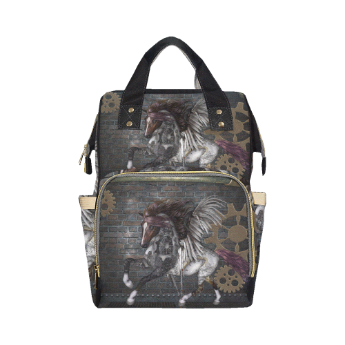 Steampunk, awesome steampunk horse with wings Multi-Function Diaper Backpack/Diaper Bag (Model 1688)