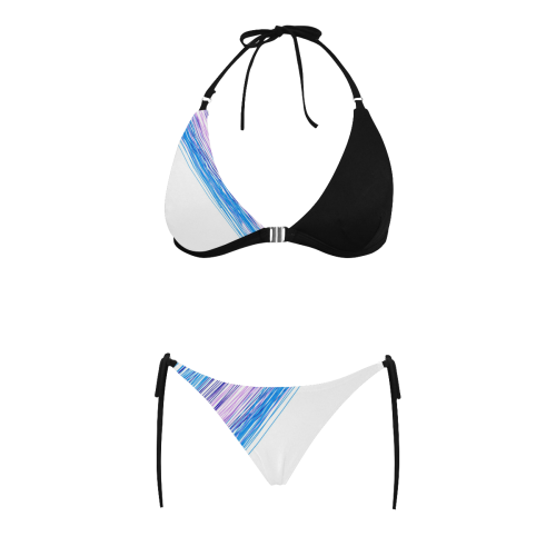 Design lines blue, white Buckle Front Halter Bikini Swimsuit (Model S08)