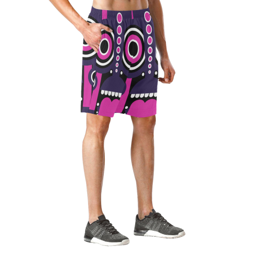 Pink Purple Tiki Tribal Men's All Over Print Elastic Beach Shorts (Model L20)
