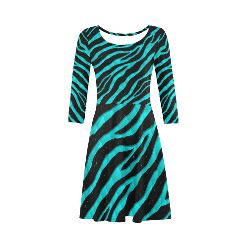 Ripped SpaceTime Stripes - Cyan 3/4 Sleeve Sundress (D23)