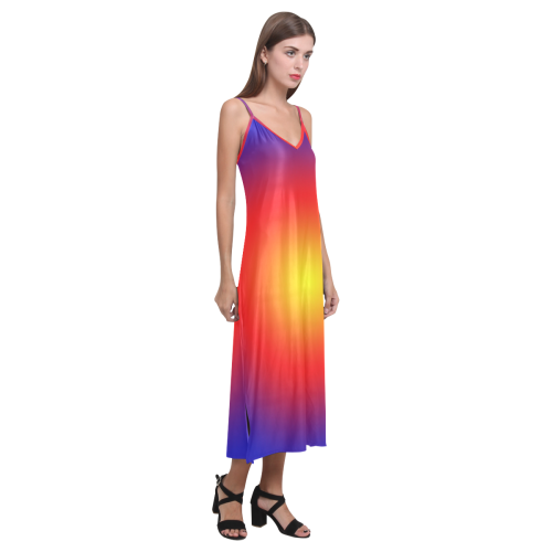 sunrise V-Neck Open Fork Long Dress(Model D18)