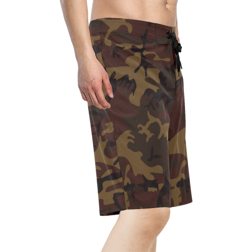 Camo Dark Brown Men's All Over Print Board Shorts (Model L16)