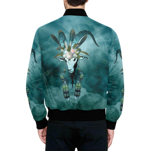 The billy goat with feathers and flowers All Over Print Quilted Bomber Jacket for Men (Model H33)