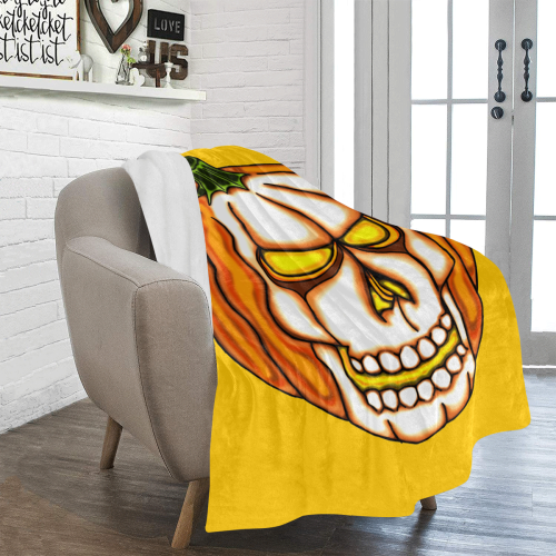Pumpkin Skull Yellow Ultra-Soft Micro Fleece Blanket 50"x60"