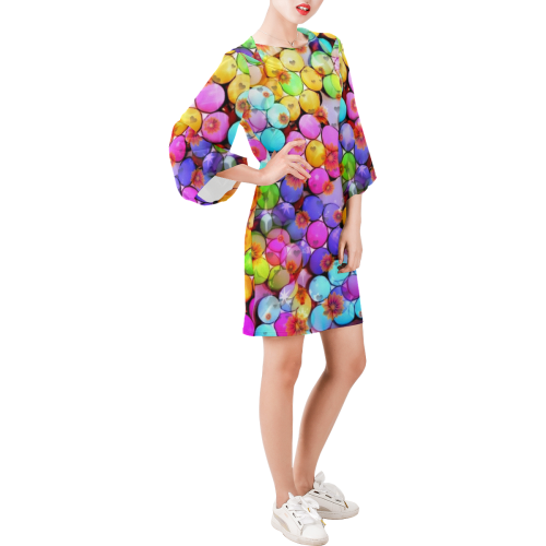 Candy Flower Popart by Nico Bielow Bell Sleeve Dress (Model D52)