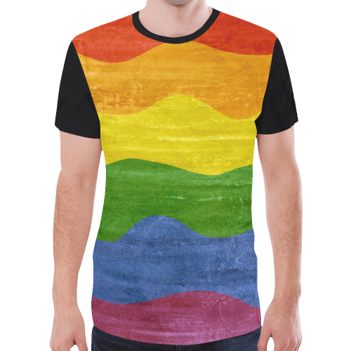 Gay Pride - Rainbow Flag Waves Stripes 3 New All Over Print T-shirt for Men/Large Size (Model T45)