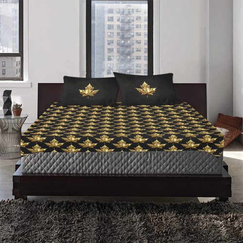 Gold Canada Maple Leaf 3-Piece Bedding Set