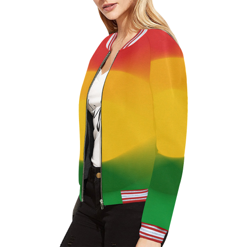 Rasta Color Harmony All Over Print Bomber Jacket for Women (Model H21)