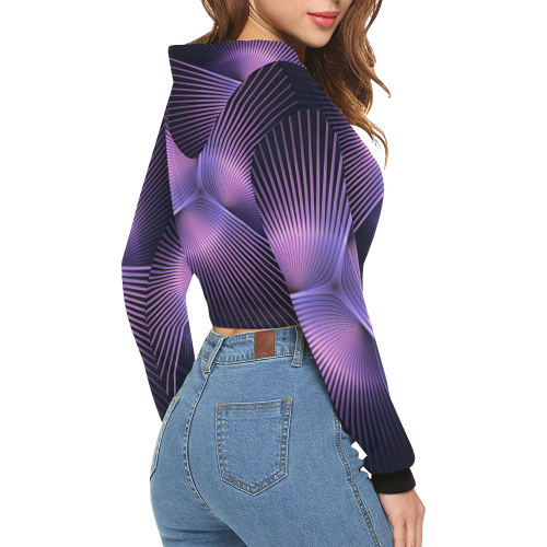 Purple Rays All Over Print Crop Hoodie for Women (Model H22)