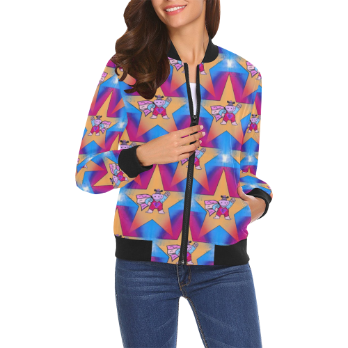 Super Hippo Popart by Nico Bielow All Over Print Bomber Jacket for Women (Model H19)