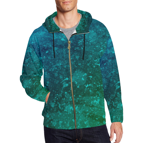Blue and Green Abstract All Over Print Full Zip Hoodie for Men/Large Size (Model H14)