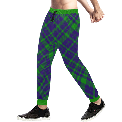 Diagonal Green & Purple Plaid Modern Style Men's All Over Print Sweatpants (Model L11)