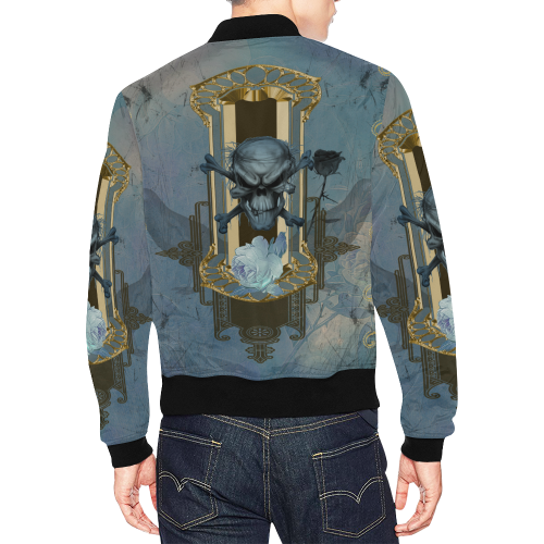 The blue skull with crow All Over Print Bomber Jacket for Men/Large Size (Model H19)