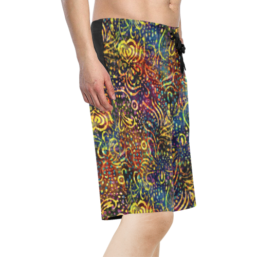 Rainbow Dotted Floral Batik Pattern Men's All Over Print Board Shorts (Model L16)