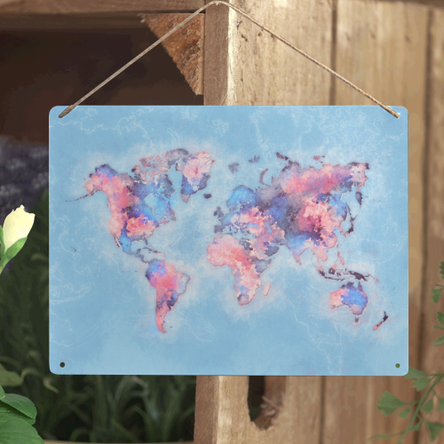 world map blue #map #worldmap Metal Tin Sign 16"x12"