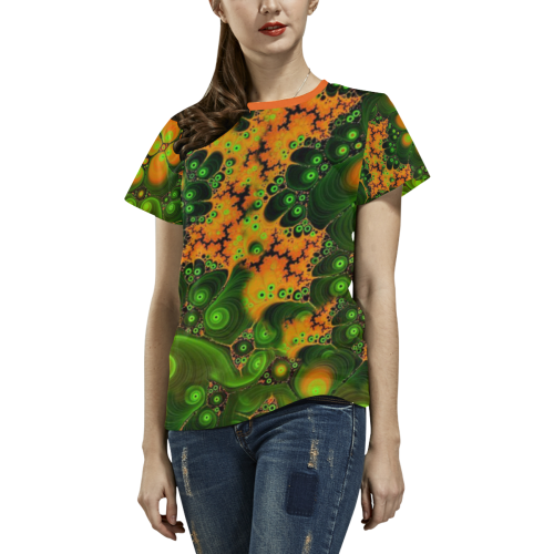 Pretty Paisley Orange Trim Plus Sizes 3XL & 4XL All Over Print T-shirt for Women/Large Size (USA Size) (Model T40)
