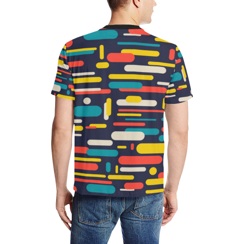 Colorful Rectangles Men's All Over Print T-Shirt (Solid Color Neck) (Model T63)