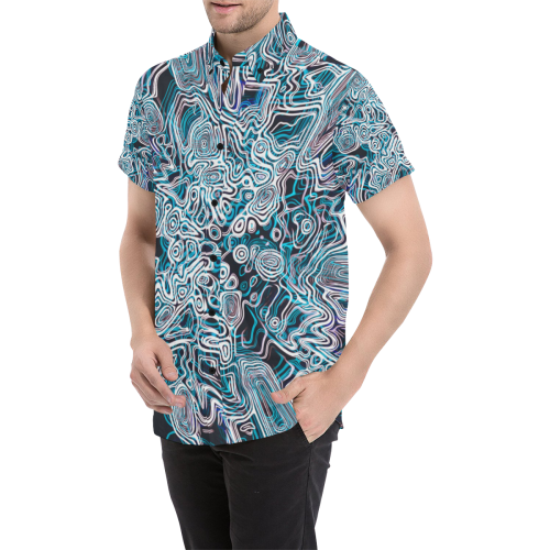 Psychedelic Arctic Abstract Pattern Button Down Men's All Over Print Short Sleeve Shirt (Model T53)