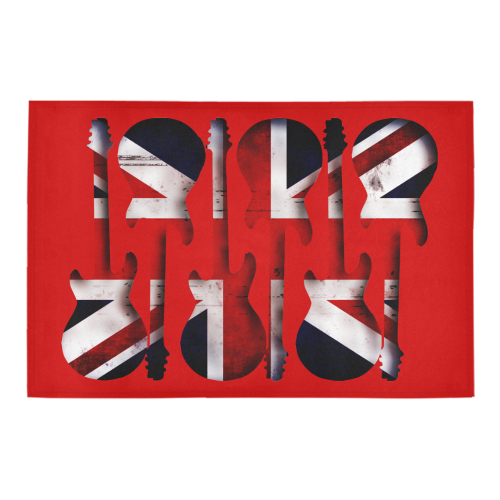 Union Jack British UK Flag Guitars on Red Azalea Doormat 24" x 16" (Sponge Material)