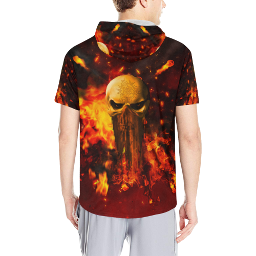 Amazing skull with fire All Over Print Short Sleeve Hoodie for Men (Model H32)
