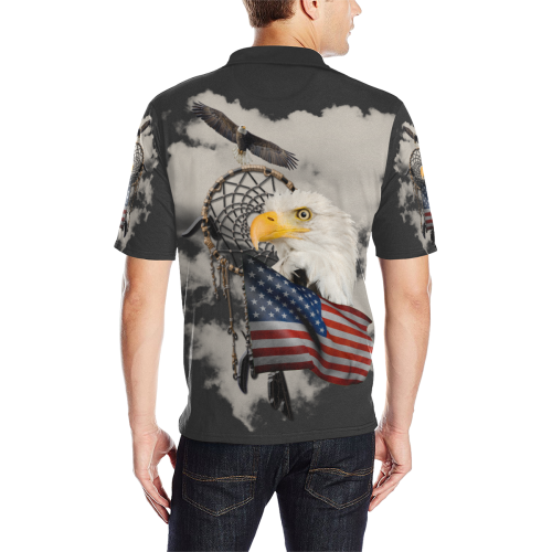 Awesome American Eagle Men's All Over Print Polo Shirt (Model T55)