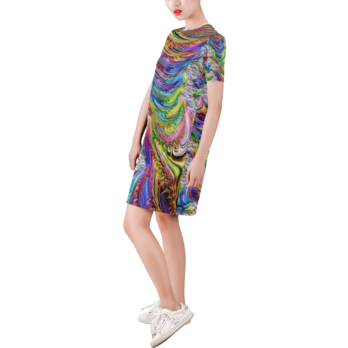 gorgeous Fractal 175 B by JamColors Short-Sleeve Round Neck A-Line Dress (Model D47)