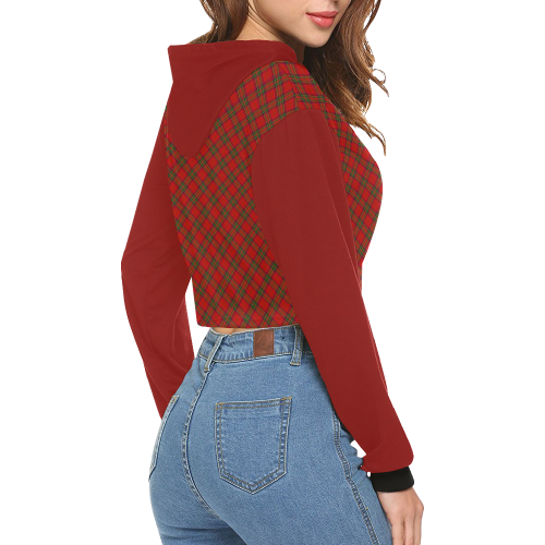 Red Tartan Plaid Pattern Vest Style Red All Over Print Crop Hoodie for Women (Model H22)