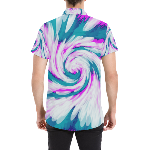 Turquoise Pink Tie Dye Swirl Abstract Men's All Over Print Short Sleeve Shirt/Large Size (Model T53)