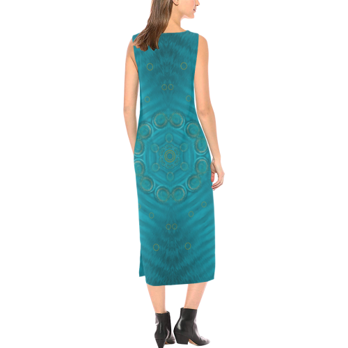 spiritual sun is raising  peace of mind sea Phaedra Sleeveless Open Fork Long Dress (Model D08)