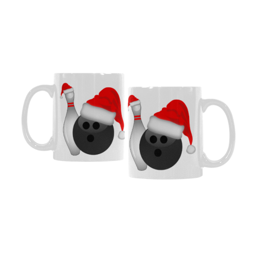 Santa Hat Bowling Ball And Pin  Christmas White Mug(11OZ)