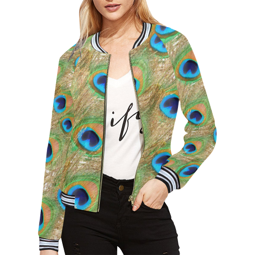peacock-wings-texture All Over Print Bomber Jacket for Women (Model H21)